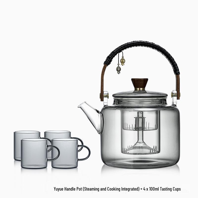 High-Temperature Resistant Glass Tea Kettle with Handle, Compatible with Induction Cookers for Brewing and Boiling Water