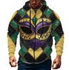 Men's Sports Casual Fleece Hoodie Carnival Print Hoodie Cardigan Zipper Multi-pocket Hoodie Coat