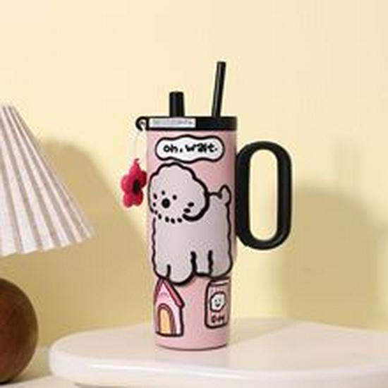 

Стильная термокружка из нержавеющей стали большой вместимости с ручкой и соломинкой для офисного использования 750ml