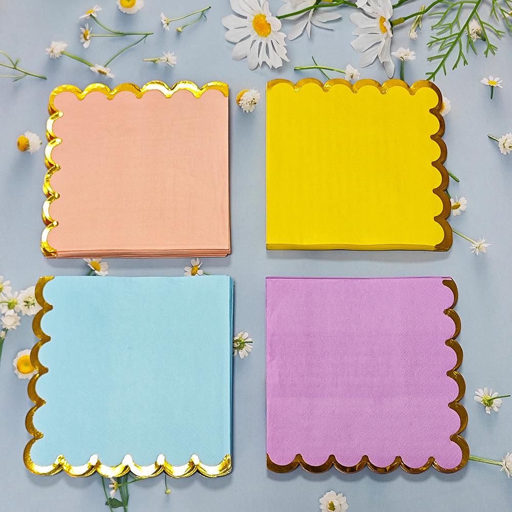 50Pcs Disposable Napkins Party Solid Color Lace Hot Stamping Square Handkerchiefs Holiday Parties Birthday Decoration Tissues