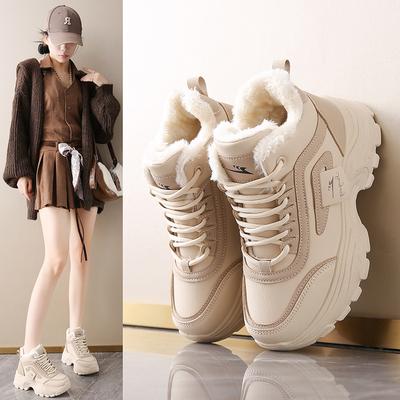 28098 Winter New Women's Shoes 2026 Velvet High-top Shoes Versatile Sports and Leisure Thickened Warm Cotton Shoes Soft Sole