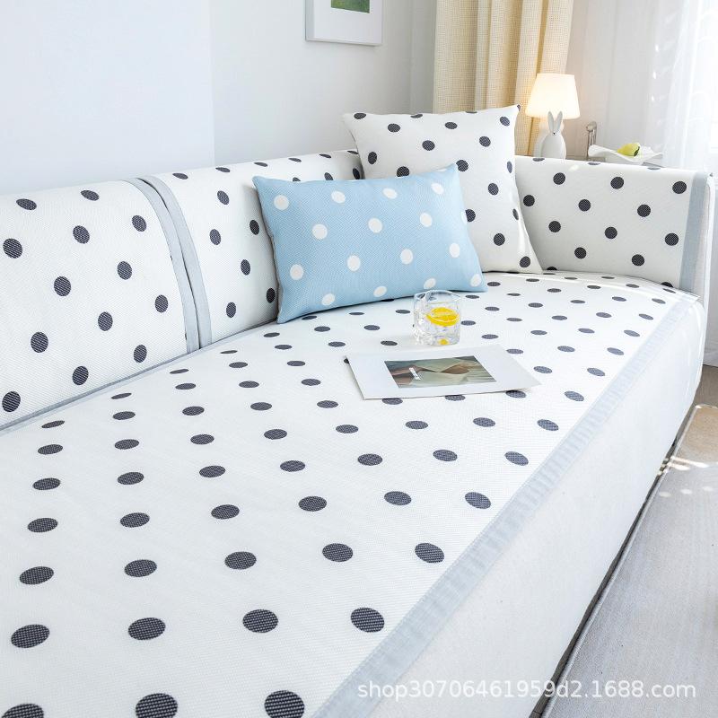 Summer Sofa Cushion Summer Mat Ice Silk Non-Slip Simple Polka Dot Cushion Fresh Summer Backrest Sofa Cover Slipcover