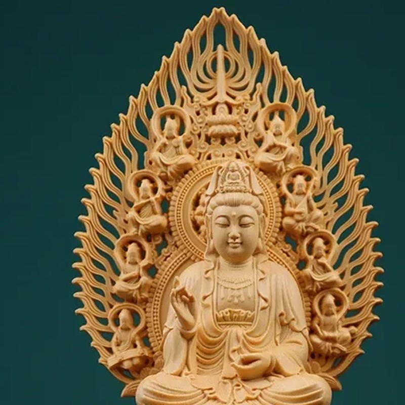 Yellow Poplar Wood Hand Carving Crafts, Western Three Saints' Chairs, Buddha Statue, Sitting Lotus Sculpture, Decoration, 1Pc