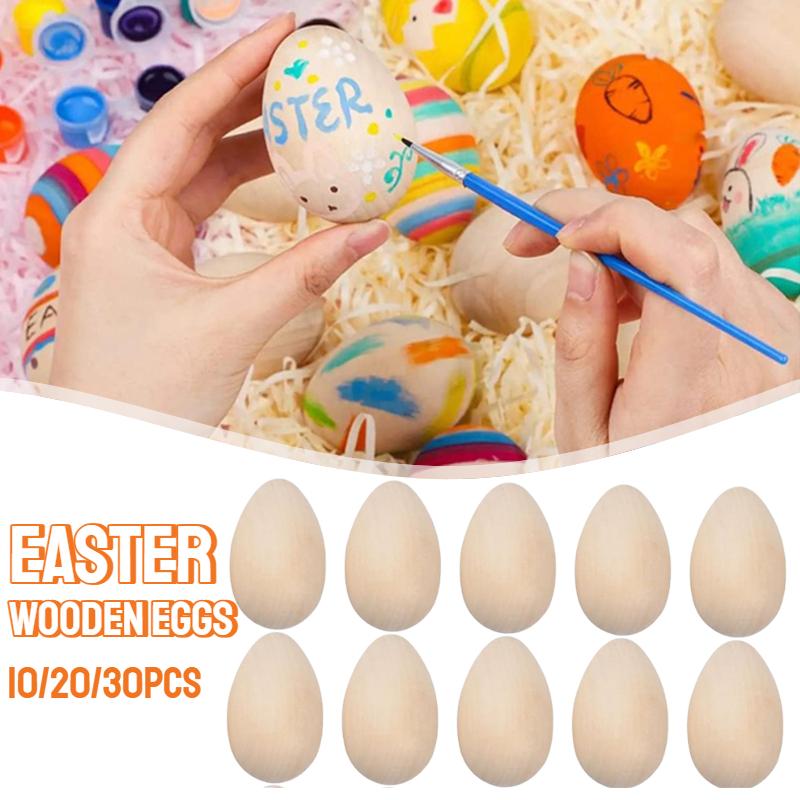 DIY Wooden Easter Eggs for Painting Graffiti Art Set Realistic Simulation Egg Craft Kit for Home Party Activity