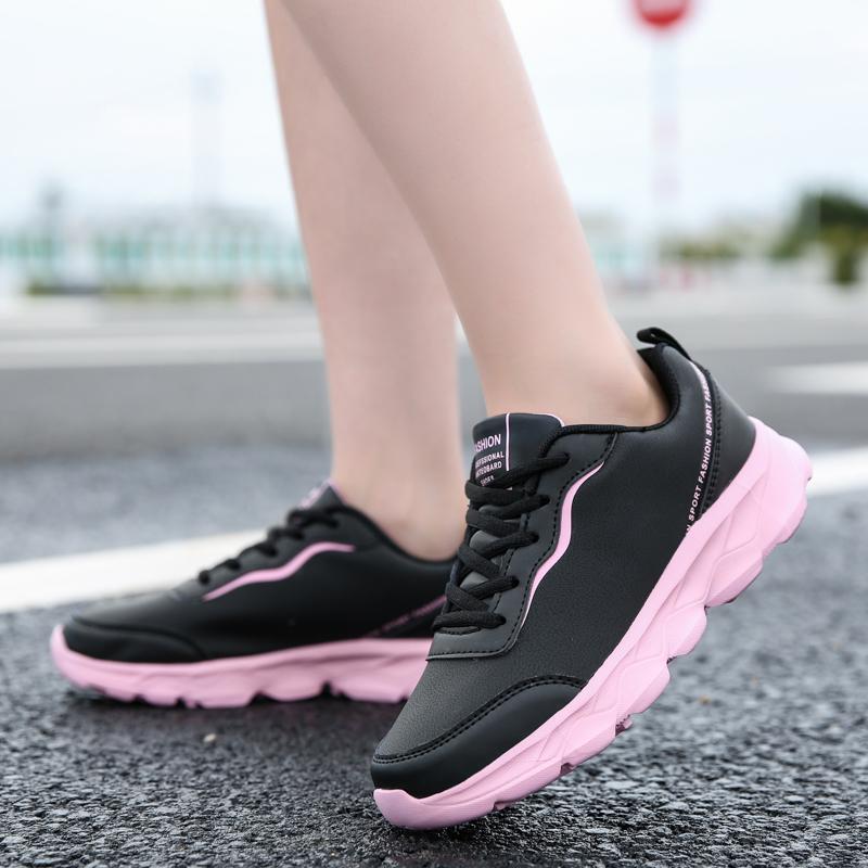 Fashion Women's Running Shoes Autumn Shock Absorption Female Sport Shoes Lightweight Casual Shoes Leather Surface Waterproof Low Help
