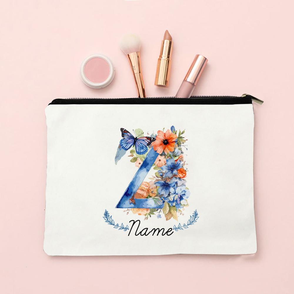 Personalized Initial with Name Makeup Bag for Women A-Z Cosmetic Bags Girls Travel Toiletry Pouch Wedding Birthday Gift for Her