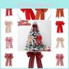 Christmas Tree Accessories Red Velvet Striped Bow Festive Decoration