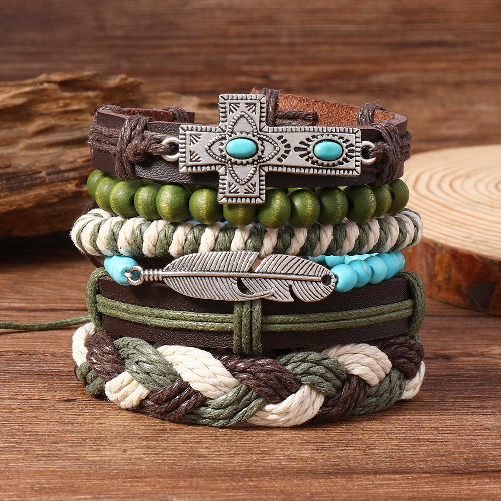 

Сплетенный вручную женский бирюзовый браслет из богемной веревки с многослойными бусинами, винтажные унисекс-ювелирные аксессуары, мужской браслет для путешествий и праздников