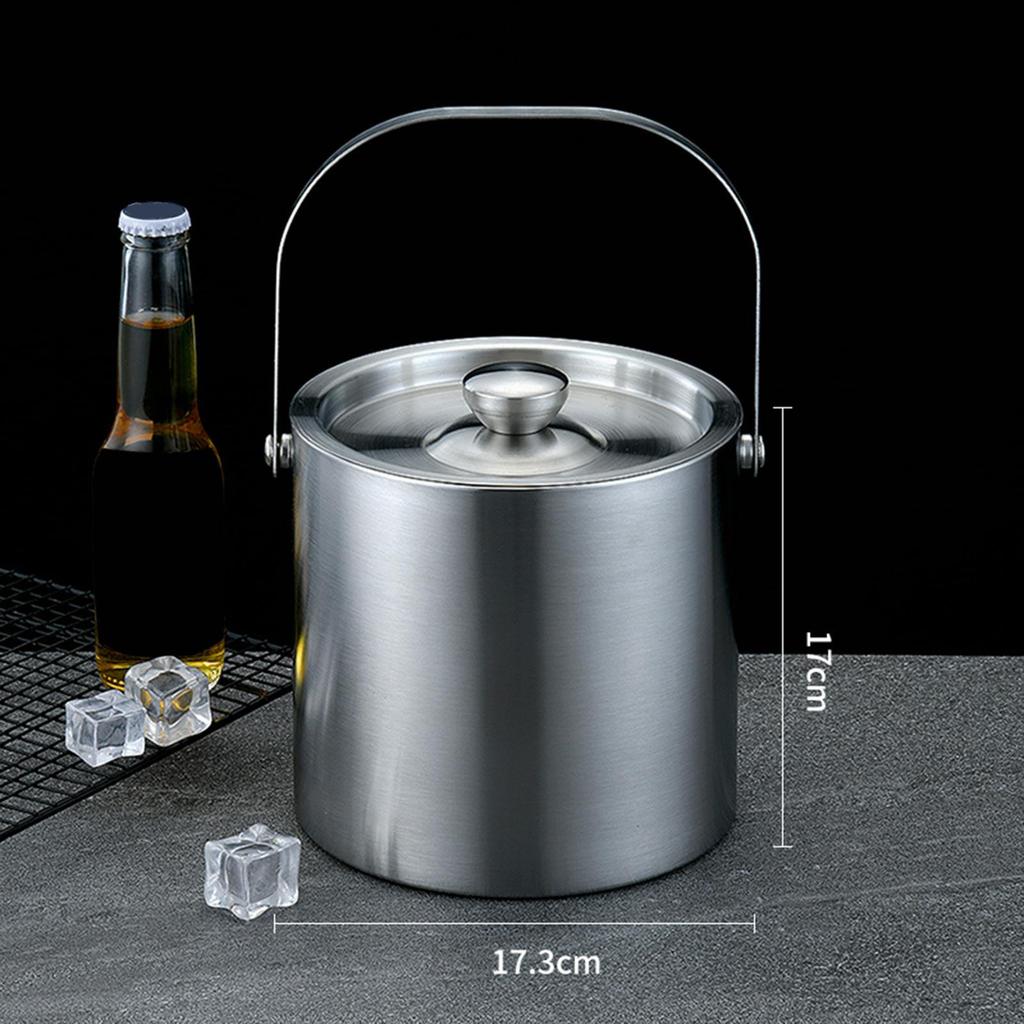 Stainless Steel Insulated Ice Bucket with Lid,Carry leather Handle,Great for home and bar, Chilling