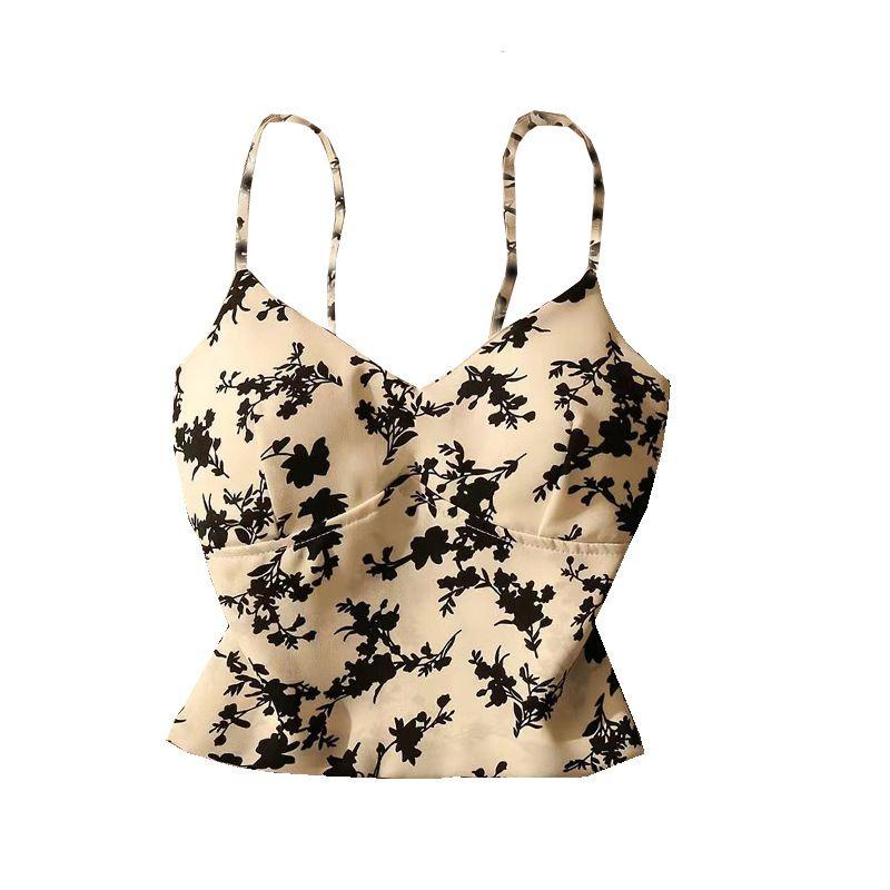 

Export New Arrival Retro Print Sports Gym Running Yoga Beauty Back Camisole Women s Quick-Drying Tank-Top Milk tea bottom black flower L