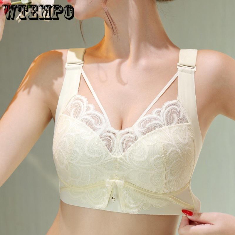Large Size Bra Women's Lace Thin Full Cup Bra No Steel Ring Gathered and Gathered Accessory Push Up Bra