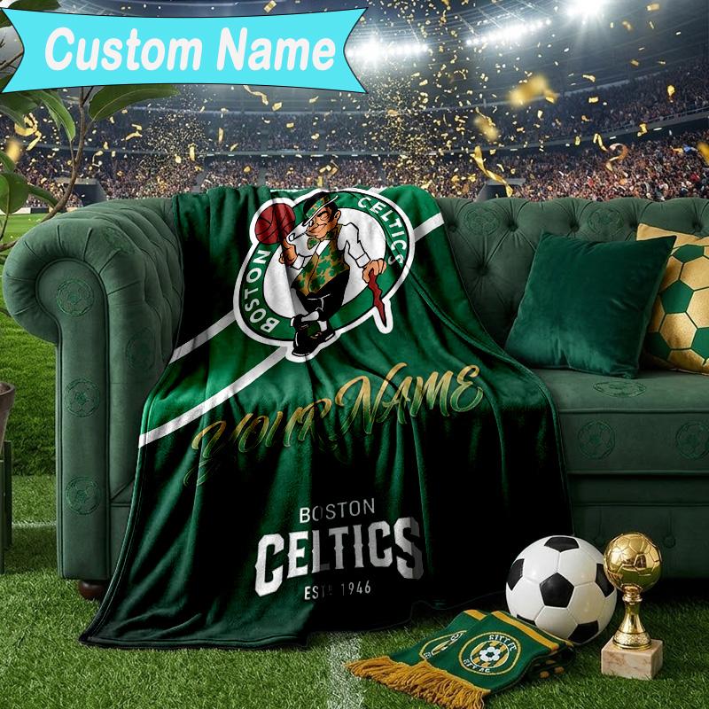 Custom Name Blanket Boston Basketball Blanket Bedding Blanket for Travel, Camping, Living Rooms, Offices, Sofas, Fan Christmas Gift