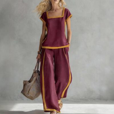 Europäischer & Amerikanischer Sommer Colorblock Weitbeiniger Hosenanzug - Lässiges Damenmode Zweiteiliges Set