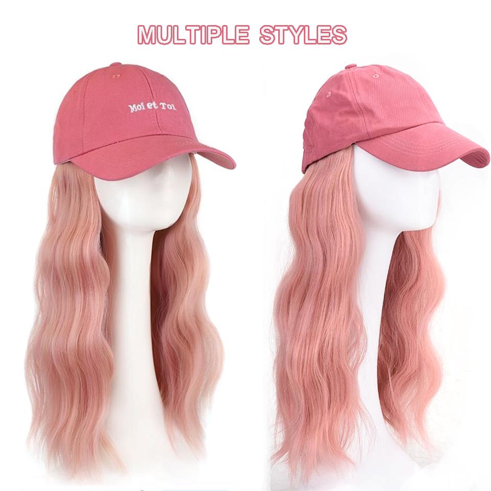 Synthetic Baseball Cap Hair Wig Pink Cap Hair Extensions Naturally Connect  Adjustable Hat Wig Heat Resistant Daily Use Wig