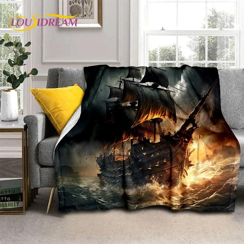 Ancient Pirate Ship Boat,Barque,Sailboa Soft Flannel Blanket for Beds Bedroom Sofa Picnic,Throw Blanket for Outdoor Leisure Gift