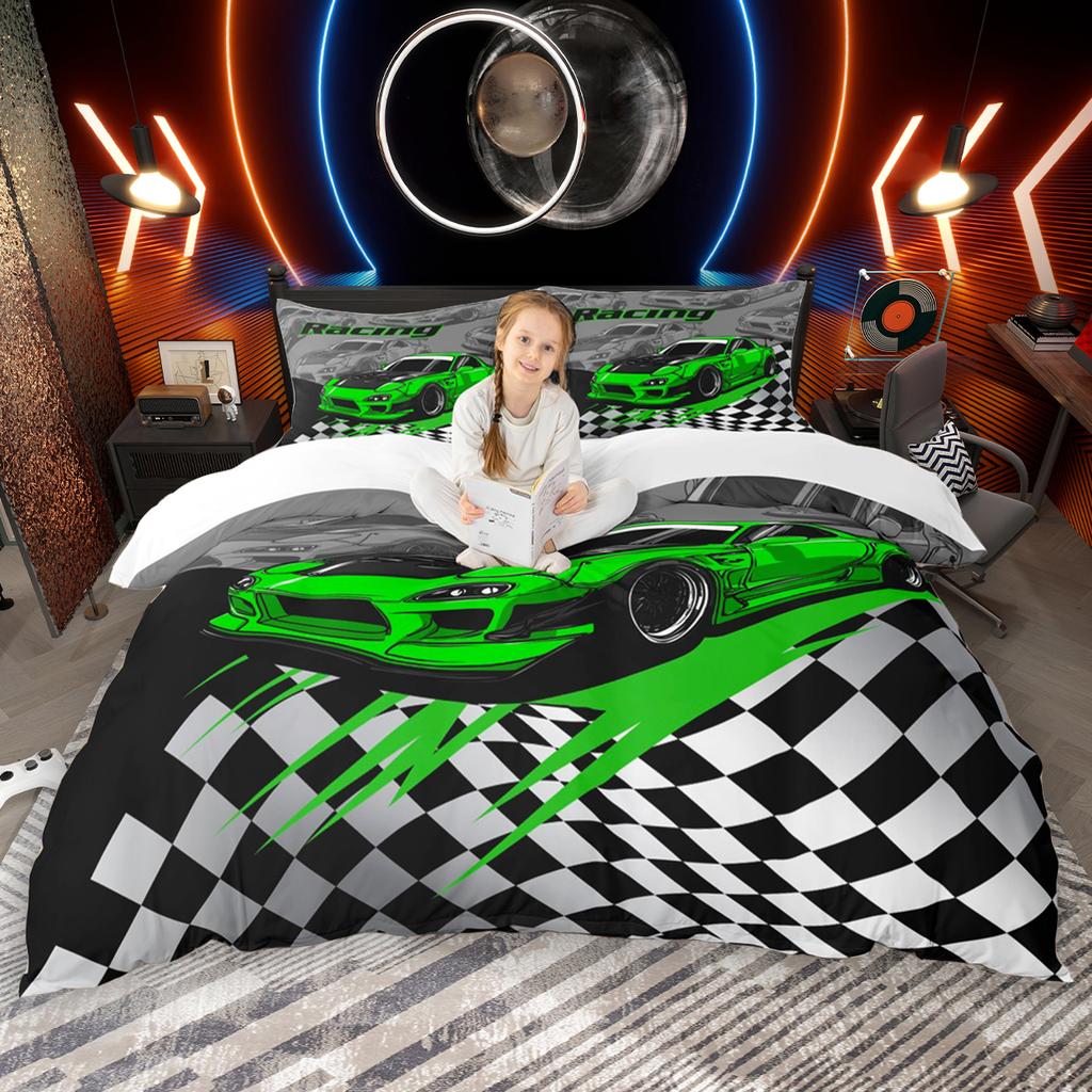 Homewish Speed Racing Car Duvet Cover Set for Boys 2pcs/3pcs, Cool Sports Car Bedding Set, Extreme Sport Themed Comforter Cover