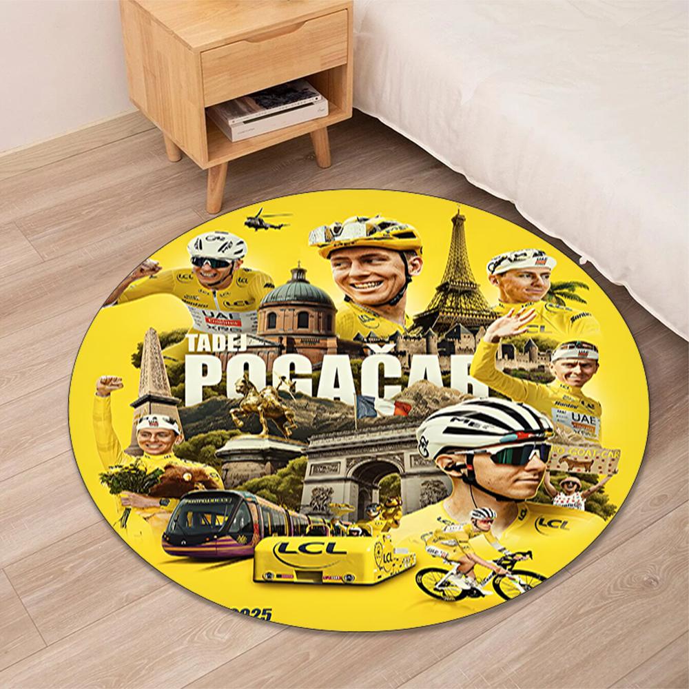Tadej Pogacar Printed Round Rug Carpet Chair Rug Area Rug Entryway Doormats,for Office Chair Living Room Bedroom Kitchen Room.