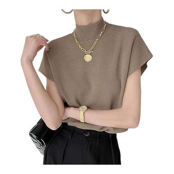 [Narebualo Cietupoop] Summer Sweater, Women s, Knit Top, High Neck, Dolman Sleeve, Knit, Simple, Elegant, Body Covering, Loose, Commuting, Going Out,