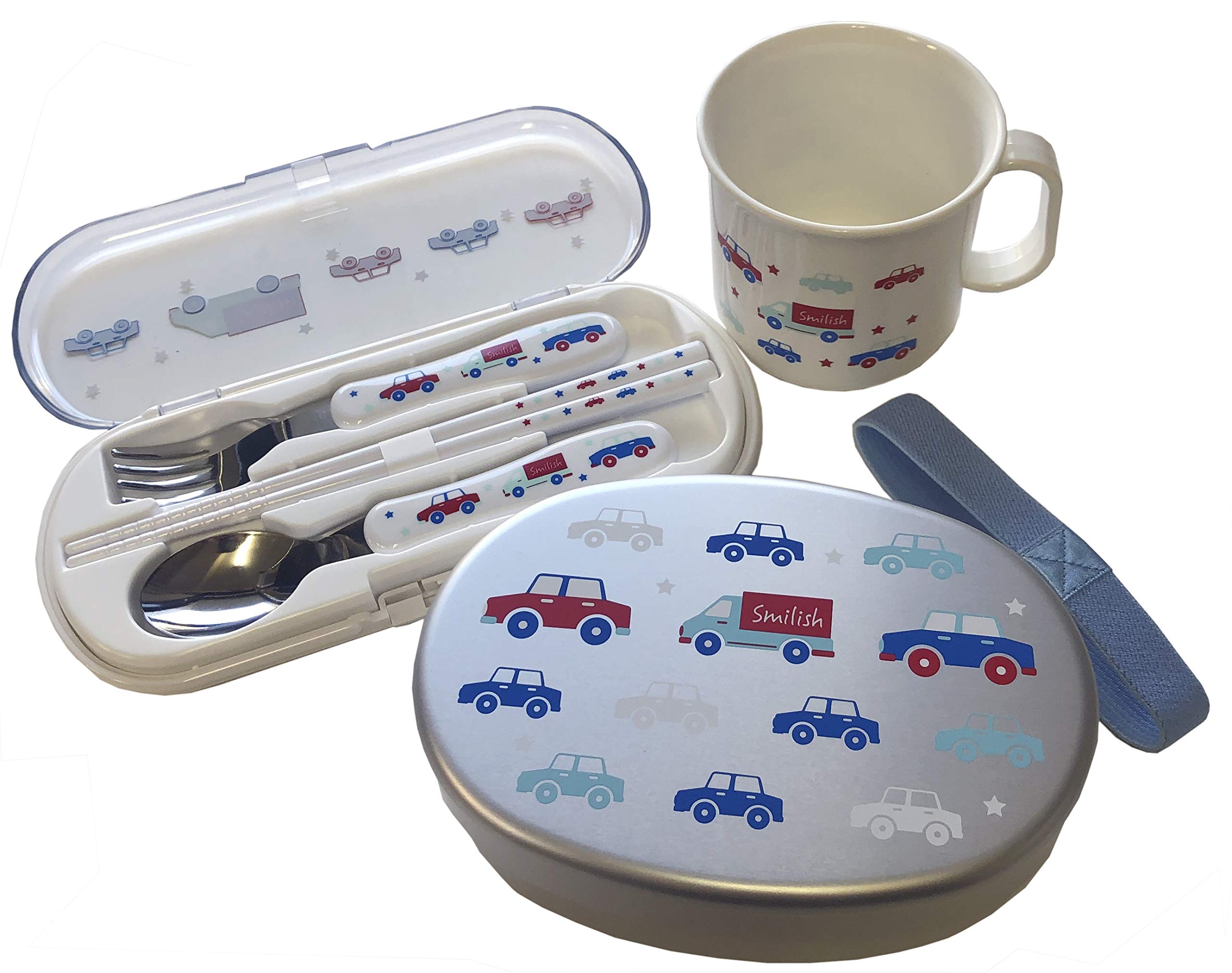 Lunch Set for Kindergarten Lunch Box with Inner Cutlery Car Pattern 3-Piece Aluminum Lid Set Heat-Resistant Cup синий 7680₽