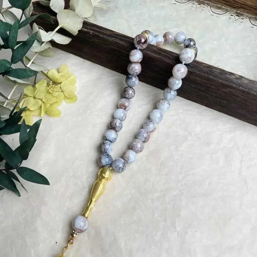10mm 33pcs Glass Tassel Turkish Muslim Rosary Islamic Prayer Beads Bracelet for Women Jewelry Tasbih Tasbeeh Allah Mohammed