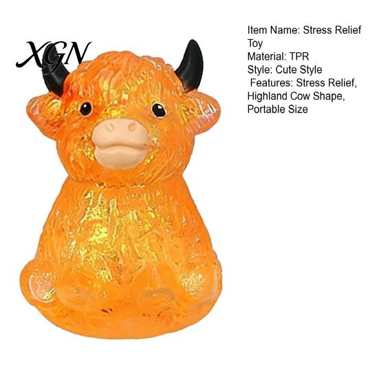 Highland Cow Stress Ball Glitter Squeeze Toy Slow Rising Clear Cattle Relief Anti-anxiety Soft Animal Shape Home Office Desk Fidget Shaped
