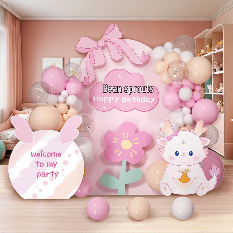 Dragon Baby Balloons & KT Board Backdrop for Girl's First Birthday Party