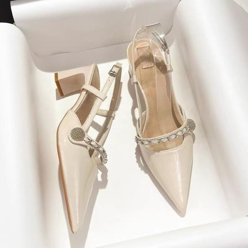 

Мода 2025 Новые летние женские босоножки с острым носком Модные туфли-слингбэки на неглубокой подошве Женские туфли-лодочки для танцев и вечеринок 35 бежевый