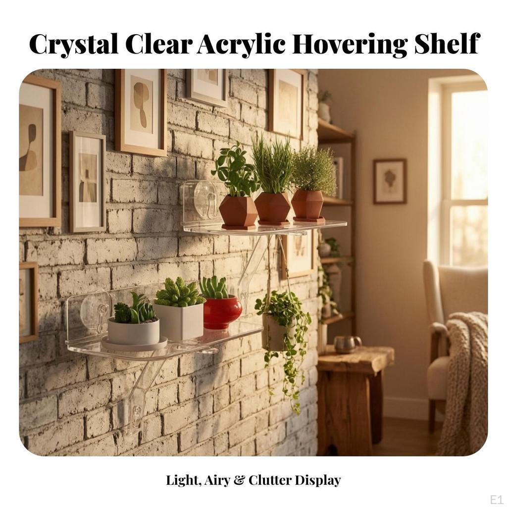 2 Pieces Acrylic Shelf with Suction Cups | Clear Minimalist Look, Strong Hold, Cup Shelf,
