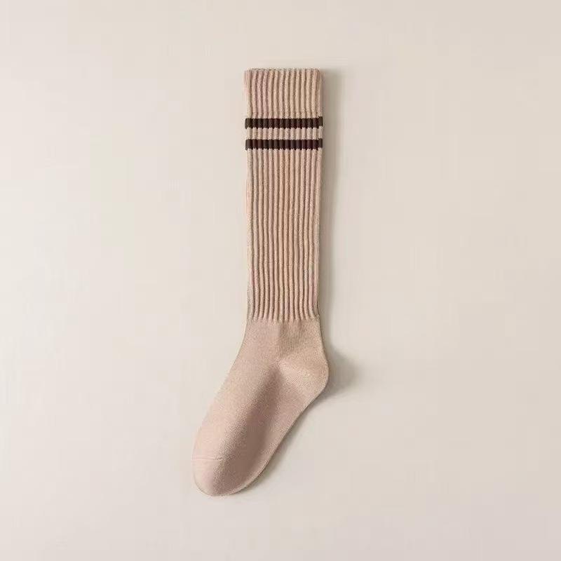 Calf Socks Women's Half-leg Long Socks Trendy School Style Solid Color Two-bar Simple and Versatile High Socks Cotton Pile Socks