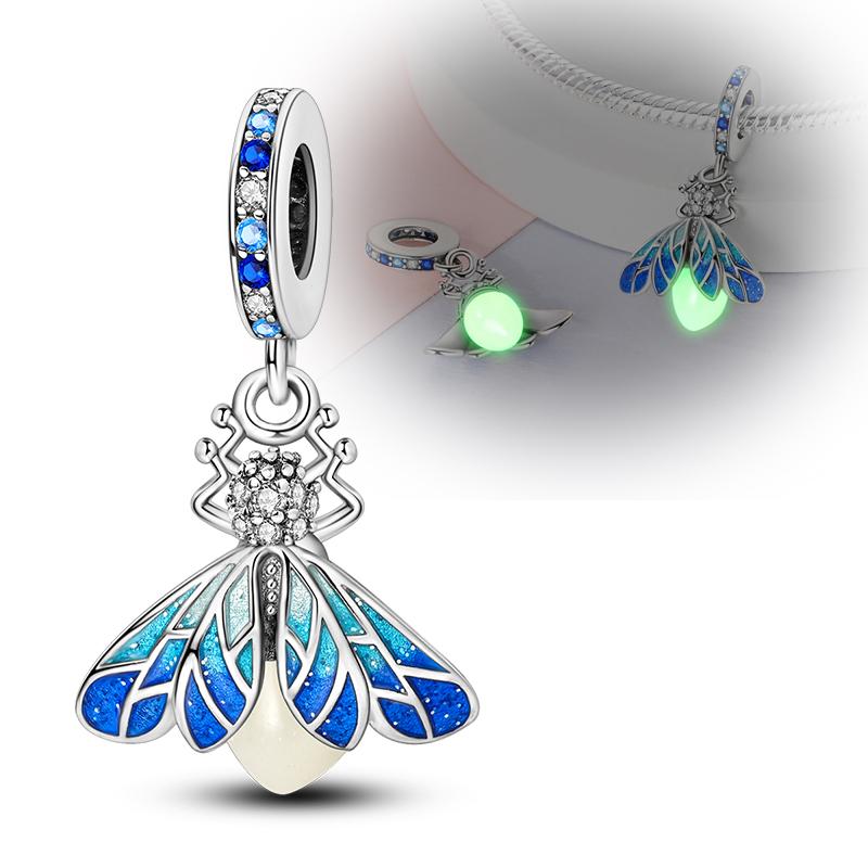 Copper Glow-In-The-Dark Firefly Bee Charm Pendant Fit Original Charms Bracelet Beads For Women Diy Fine Jewelry Gifts