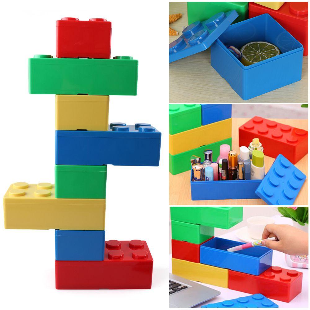 Hot Office Stationery Desktop Container Building Block Shapes Plastic Storage Box