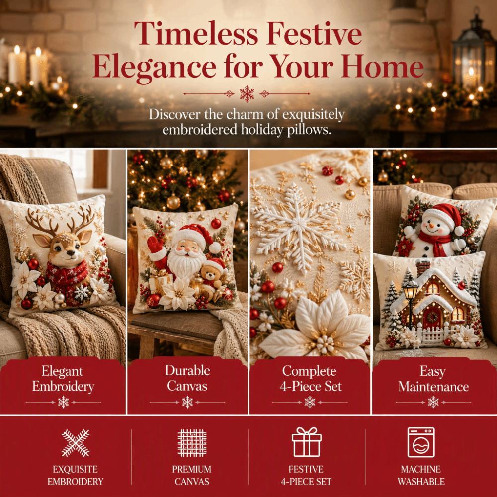 4Pcs Plush Decorative Pillowcase 45*45cm Christmas Pillow Cover  Festive Home Decor