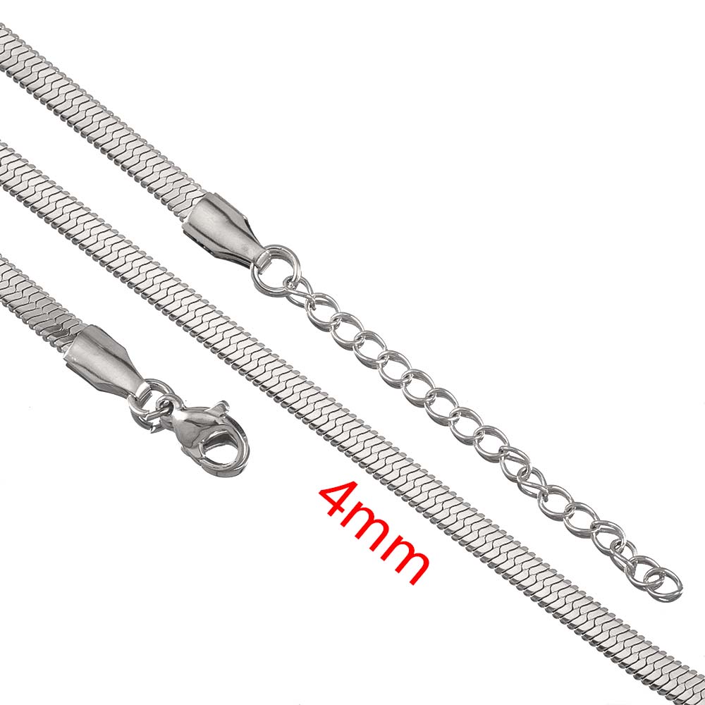 5pcs Stainless Steel Flat Snake Chain with Clasp Extended Chains 3-6mm DIY Men Necklace Jewelry Making Findings Accessor No Fade