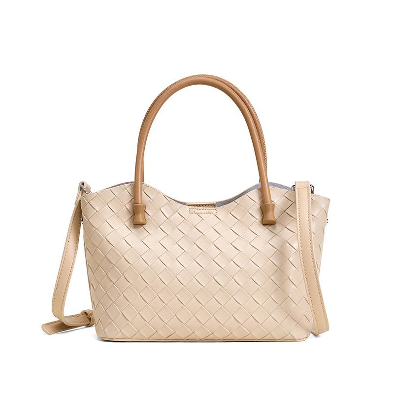 

Новая высококачественная сумка-мессенджер из коровьей кожи, темпераментная, большой вместимости, нишевая женская кожаная плетеная сумка для ношения в руке абрикосовый