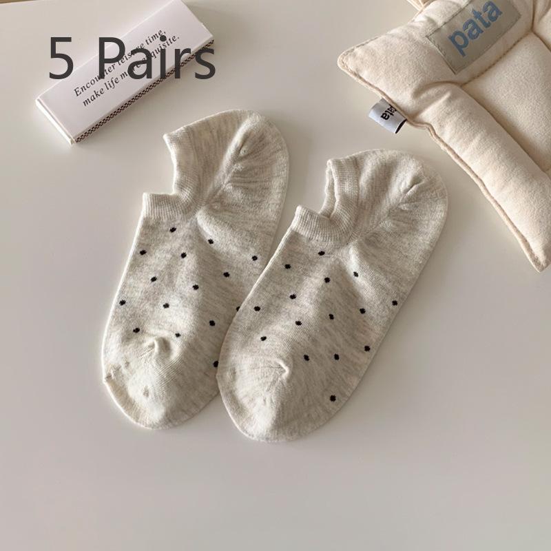 5 Pairs of Female Spring and Summer Light Mouth Solid Color Polka Dot Can Not Fall Off The Invisible Socks