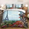 Eiffelturm Bettwäscheset Queen-Size Paar Valentinstag Bettbezugset für Frauen Romantisches Paris Bettbezug Raumdeko