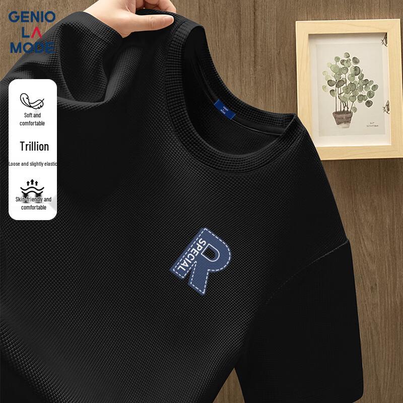 GENIOLAMODE Men s Waffle Knit Printed Casual T-Shirt M