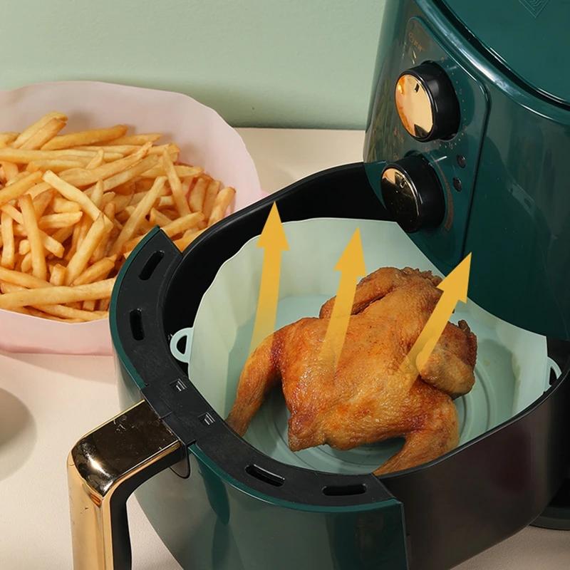 Air Fryer Pan Silicone Basket Airfryer Oven Baking Silicone Tray Reusable Airfryer Pot Pan Liner Mold Pizza Fried Chicken Tools