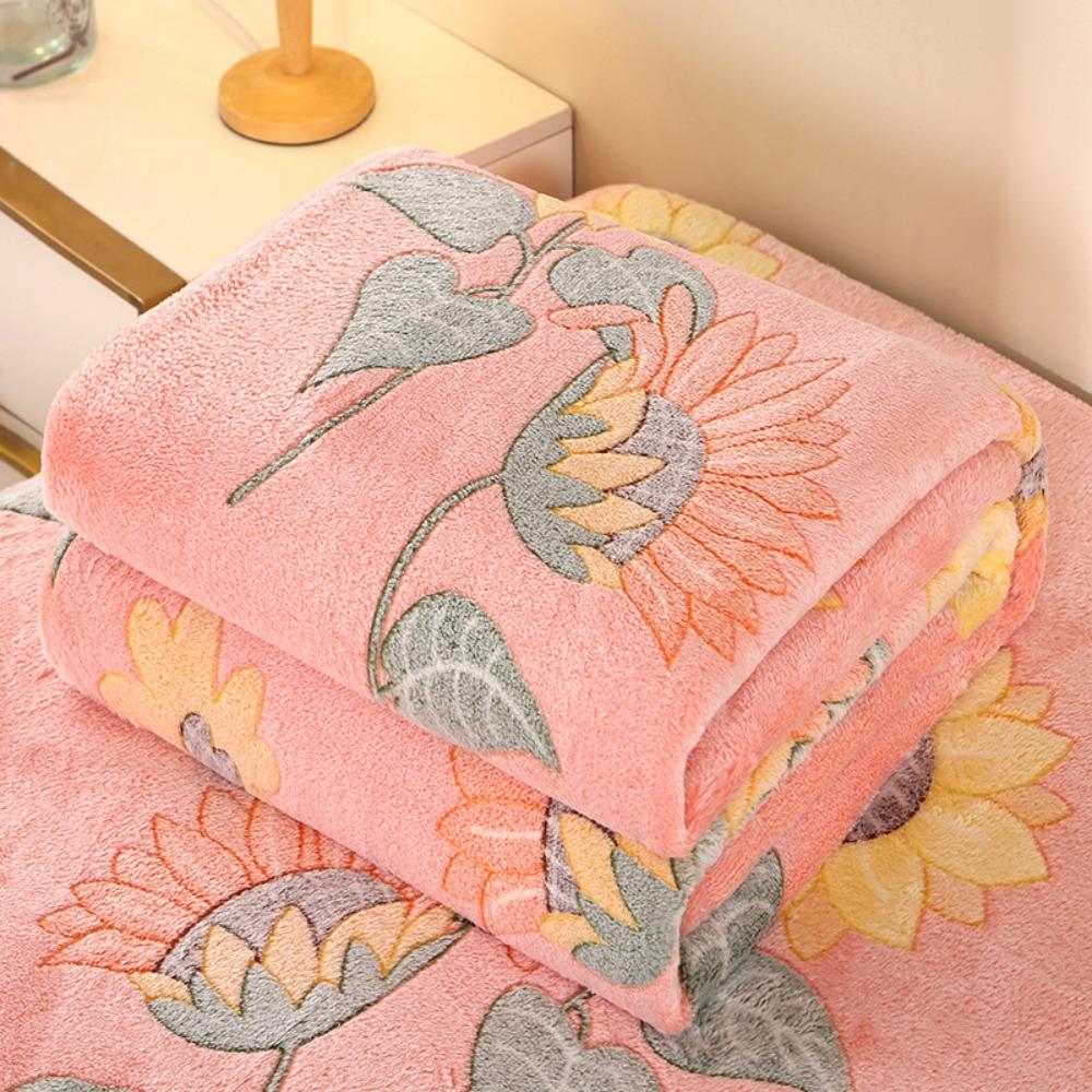 Shawl Warm Floral Flannel Blanket Skin-friendly Soft Throw Blanket No Shrinkage Cozy Nap Blanket Office