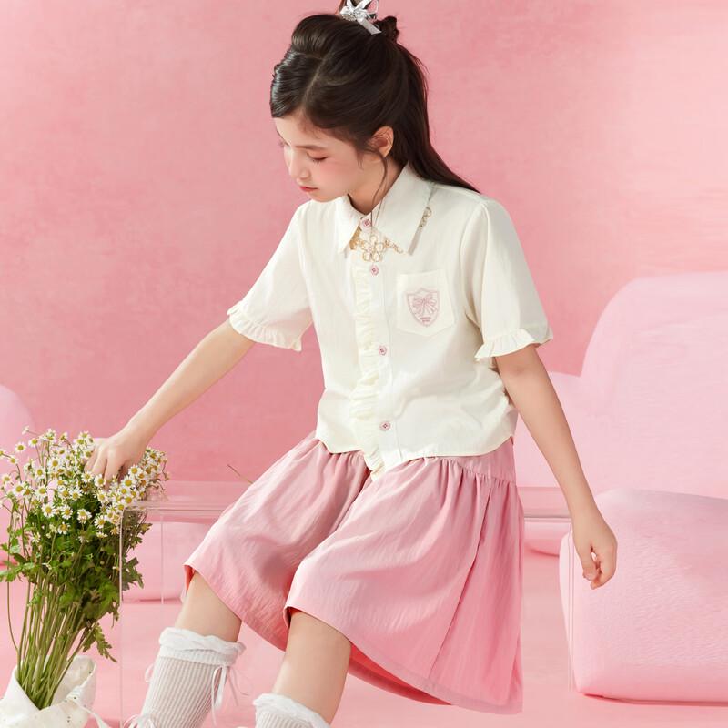 Girls' Embroidered Lace Short-Sleeve Shirt & Pants Set