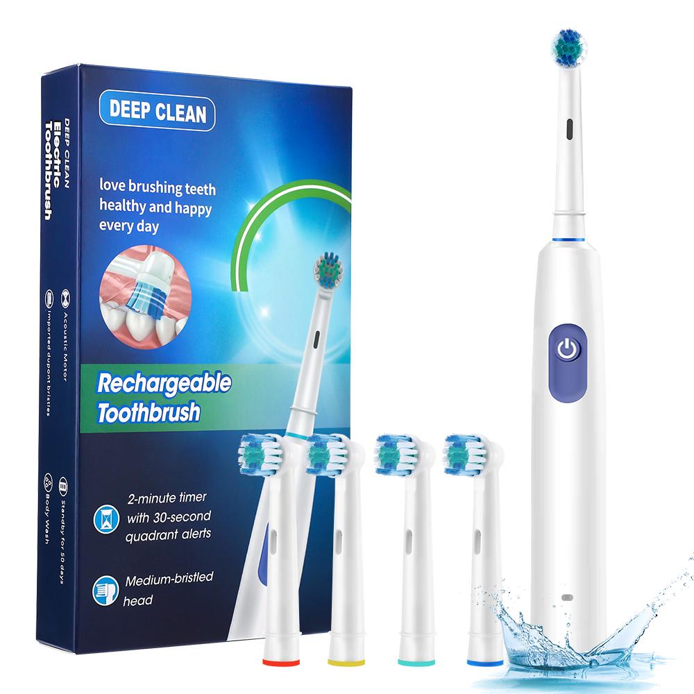 Sonic Rechargeable Rotary Electric Toothbrush Adult Waterproof with Timer 5 Modes & 4 Replaceable Brush Heads for Teeth Cleaning