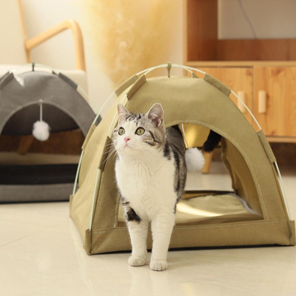 Breathable Felt Cats Tent with Interactive Toy Foldable Pets Cave Bed Four Seasons Universal Cat House for Indoor Cats & Kittens