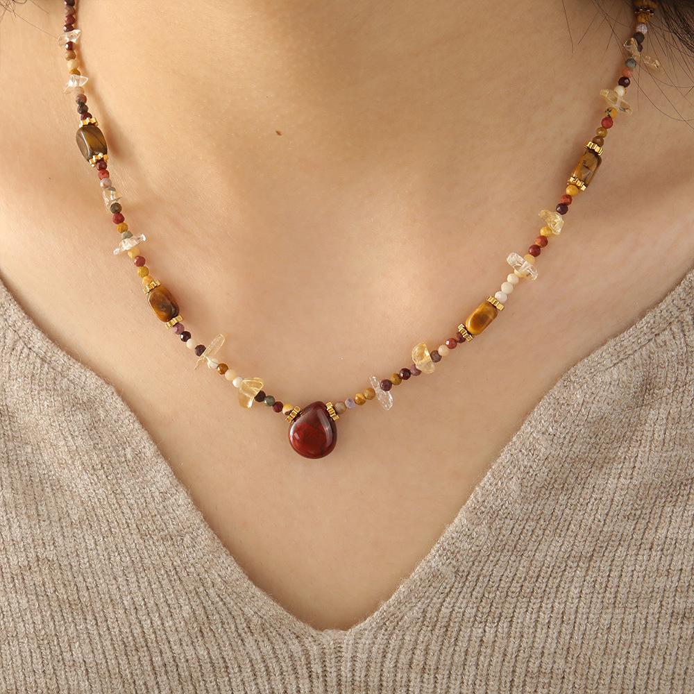 Maillard handmade old money wind tiger's eye stone beaded necklace high-end light luxury original design autumn and winter sweater chain