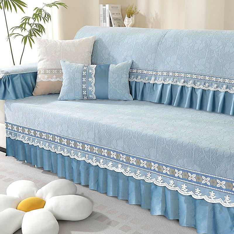 Lace Decorated Non-slip Sofa Cover Protector Chaise Four Season Universal Stretch Corner Sofa Cushion Towel 1/2/3/4-seater