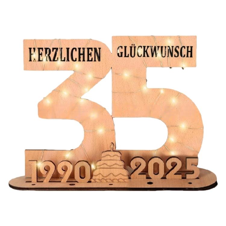Elegant Wooden Number Figurine with LED Light String Stand for Birthday and Wedding Wood Sign Guest Book DIY Art Crafts
