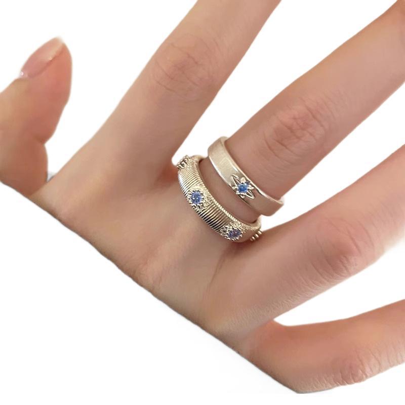 Sweet Aquamarine Zirconia Ring Female Delicate Light Luxury Stellar Mango Open Finger Ring Sweet Cool Stacking Temperament Versatile Index Finger Ring