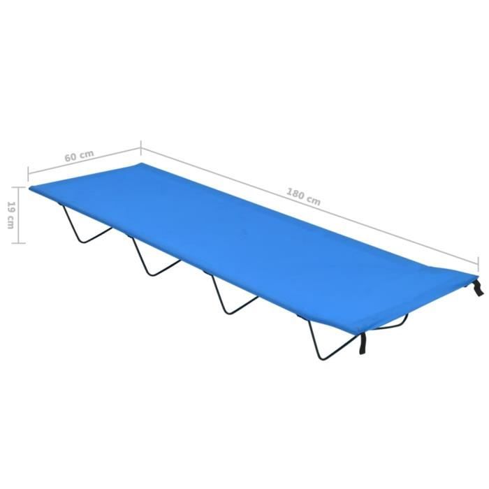 Lit de camping - vidaXL - 180x60x19 cm - Tissu Oxford 600D - Acier - Bleu