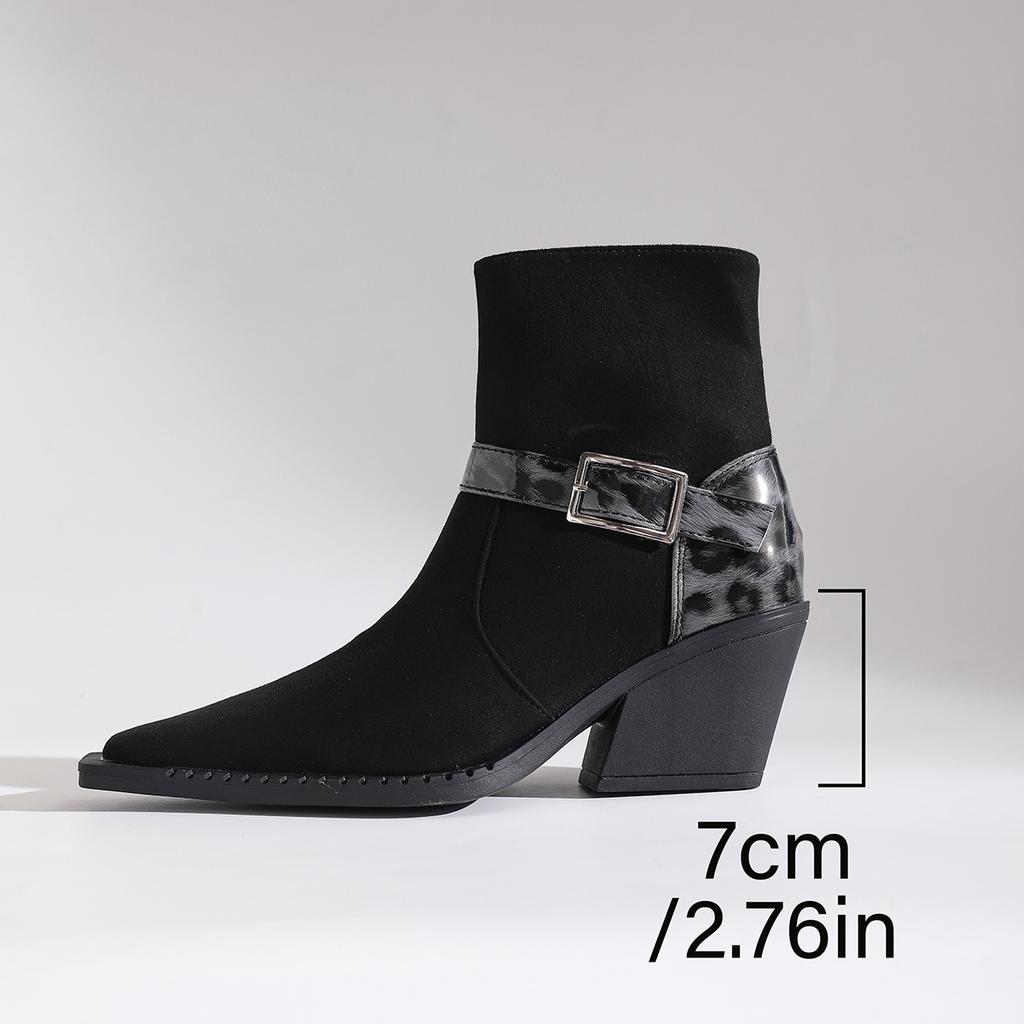 Autumn New Comfortable Pointed Toe Side Zipper Women's Boots Leopard Print Fashionable Versatile Chunky Heels  Women's Boots 957