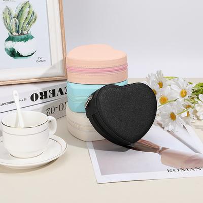 Heart-Shaped Jewelry Box Portable Travel Necklace Pendant Ring Earrings Storage PU Leather Zipper Cute Jewelry Organizer Box