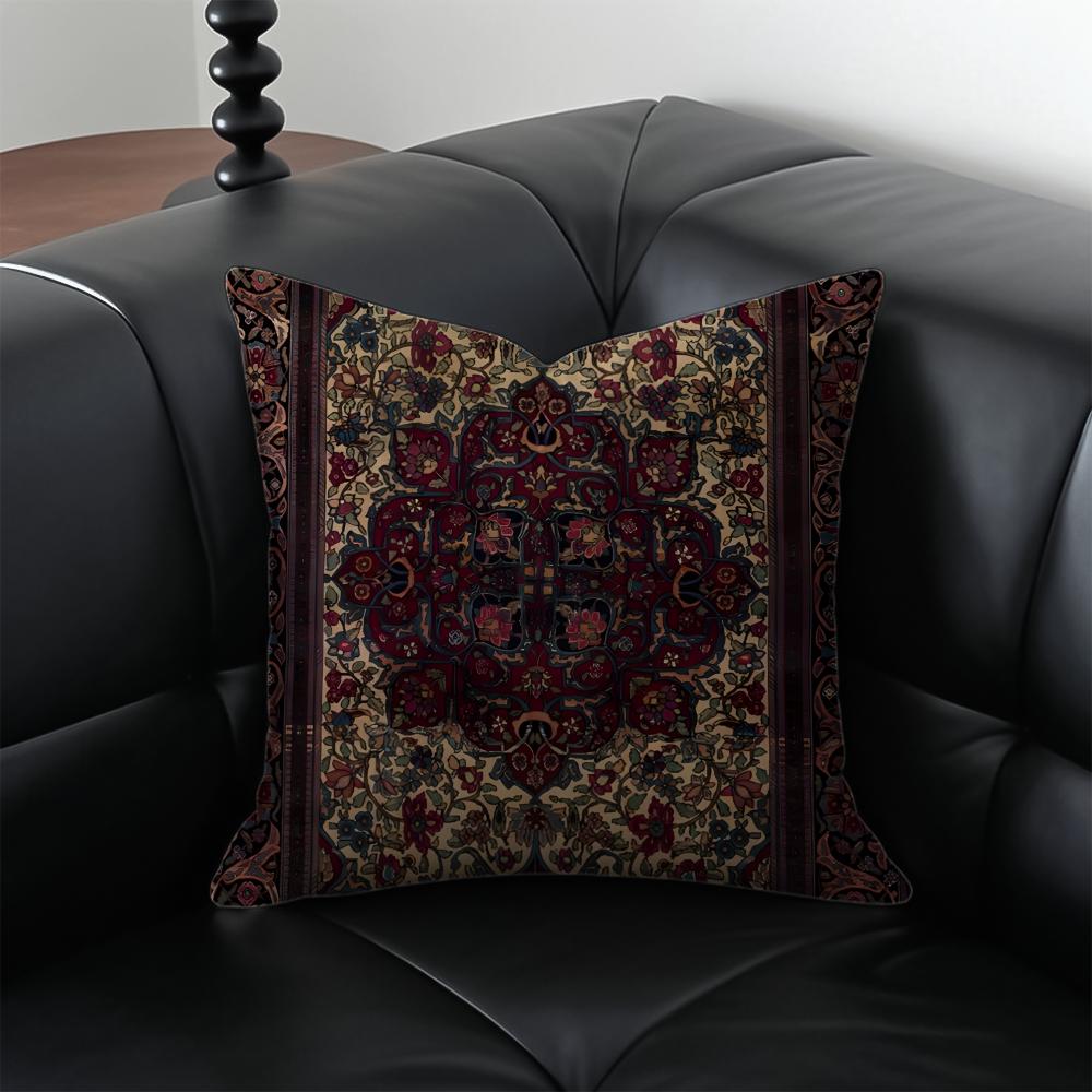 Vintage Persian Style Pillow Cushion Cover Pillow Case Anti-Dustmite Invisible Zipper Silky Plush Cushion